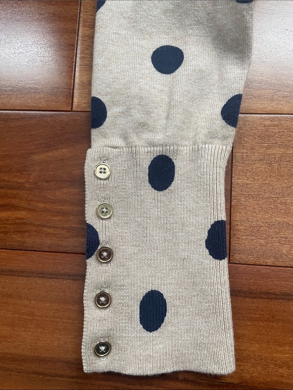 Boden Beige Crewneck Sweater with Navy Polka Dots - Picture 3 of 5